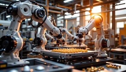 Poster - Advanced robot utilizing precise robotic arms to assemble innovative biotech food products