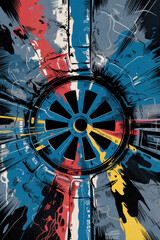Poster - Dynamic Abstract Composition of Vibrant Colors in Circular Pattern with Energetic Hues