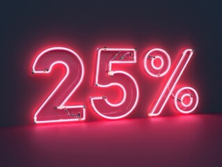 Poster - A neon sign displaying the number 25% in red letters against a gray background.