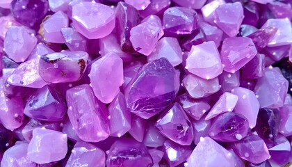 Poster - Pile of beautiful purple crystals sparkling under light creating a luxurious display of color