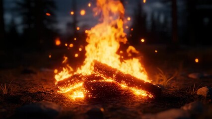 Poster - Burning of a tourist fire in the night forest