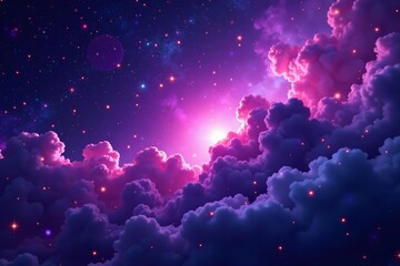 Wall Mural - vibrant purple nebula space clouds with bright stars, high contrast, celestial, vibrant