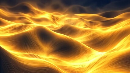 Poster - Vivid golden waves dance under the twilight sky, creating an enchanting display of light and texture in a surreal landscape Generative AI