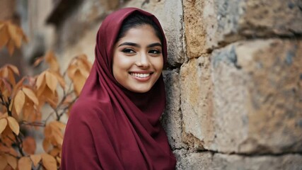 Poster - Portrait of a smiling woman wearing a hijab outdoors