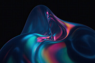 Poster - Abstract Flowing Sculpture with Iridescent Colors in Dark Background Evoking Fluid Motion and Modern Art