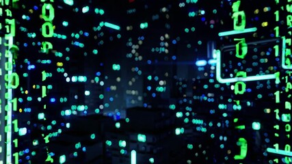 Fototapete - Exploring digital data streams in a futuristic cyber environment with vibrant green code patterns and advanced technology elements