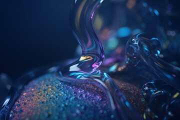 Poster - Mesmerizing Abstract Swirl of Colorful Glass with Sparkling Glitter in Deep Blues and Purples