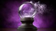 © Agri - Crystal ball resting on a dark stand, shrouded in mist.