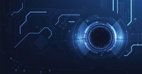 Fototapete - Digital electric circuit circle background.Image electric circuit on dark blue background.High tech circuit board connection system concept.	