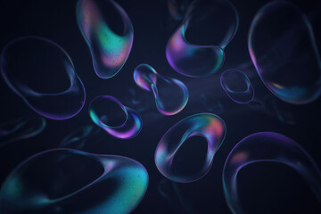 Poster - Ethereal Bubble Cluster in Deep Blue with Iridescent Hues Creating a Dreamlike Atmosphere