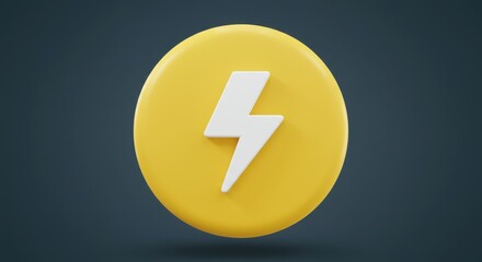 Poster - Isolated yellow circle with a white lightning bolt symbol on a dark gray gradient background