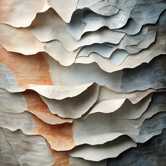 Poster - Paper Texture Artistry: A close-up shot of layered, textured paper sheets in various neutral hues, creating a modern and elegant surface, ideal for backgrounds and artistic projects.