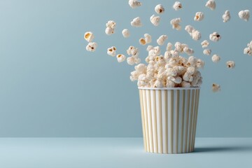Poster - Cinematic Snack Explosion Dynamic Popcorn Levitation for Modern Entertainment Branding - Viral Food Capturing Millennial Leisure Moments