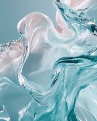 Poster - Fluid Dynamics Ethereal Aqua Liquid Motion - Contemporary Digital Art Exploring Translucent Texture, Minimalist Design and Sensory Visual Innovation