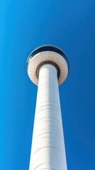 Poster - Minimalist Aviation Infrastructure AI-Enhanced Radar Control Tower Symbolizing Next-Gen Flight Safety and Digital Transformation in Modern Transportation Systems