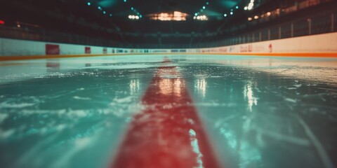 Poster - Cinematic Hockey Arena Dreamscape Pristine Ice Surface Illuminates Professional Championship Potential with Moody Atmospheric Lighting and Immersive Design Narrative