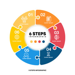 Poster - Vector circle arrows puzzle infographic, cycle diagram, presentation chart. Business concept with 6 options, parts, steps, processes. Vector Eps	

