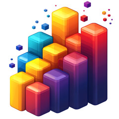 Poster - colorful geometric 3d waterfall chart with descending blocks in a clean minimalist style layout agai