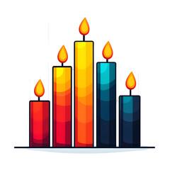 Poster - minimalist vector style icon depicting a candlestick chart made up of colorful gradient candle flame