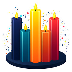 Poster - Minimalist of a candlestick icon with four brightly colored candles creating a celebratory and cozy atmosphere