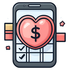 Poster - Minimalist mobile app interface displaying financial icons heart symbol and money management features for tracking income expenses and transactions