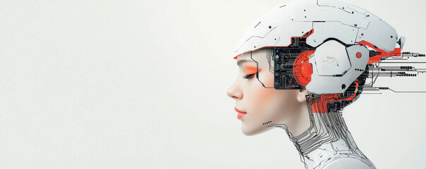 Poster - futuristic robotic head with intricate circuitry and sleek design, showcasing advanced technology and innovation