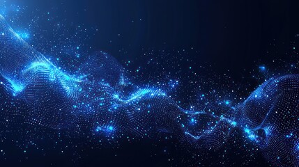 Poster - Abstract Blue Wave Particle Flow: Digital Art