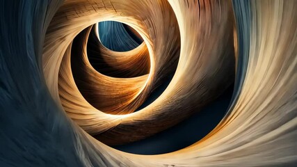 Poster - Captivating inner journey through vibrant, swirling patterns of light and shadow in a mesmerizing wooden tunnel Generative AI