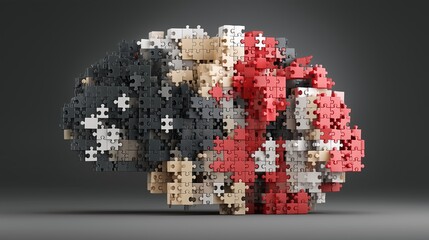 Poster - Brain made of puzzle pieces coming together