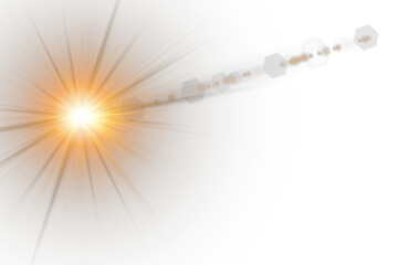 Wall Mural - Shimmering star flash glows softly in minimal compositions. Lens flare streaks burst brightly across light gradients. Abstract sunlight effect surrounds space with radiant energy. Sparkling flare line