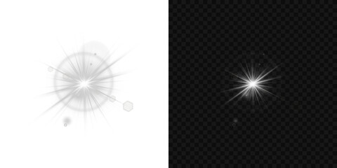 Wall Mural - Light burst shines intensely, radiating luminous star energy. Lens reflection glows softly, perfect for modern web UI. Translucent flare adds smooth glow to elegant designs. Starry flash twinkles 