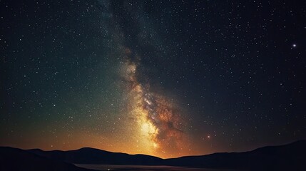 Night Sky Landscape with Milky Way Galaxy over Mountains