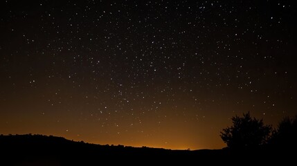 Night Sky with Orange Horizon and Starry Landscape