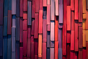 Aufkleber - Abstract image of painted wood blocks in various shades of red, purple, and orange, creating a textured surface suitable for background or design element