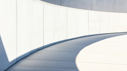 Poster - Curved concrete wall casting a shadow, creating a minimalist architectural scene