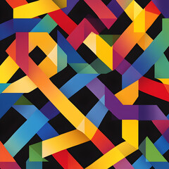 Poster - Abstract Colorful Geometric Pattern: A vibrant and dynamic pattern featuring intersecting, multicolored geometric shapes.  The design creates a sense of movement and energy.