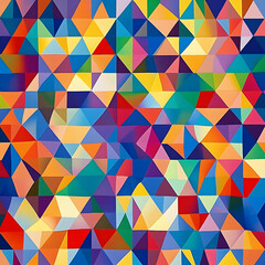 Poster - Vibrant Geometric Triangle Mosaic: A captivating abstract design featuring a kaleidoscope of colorful triangles, creating a mesmerizing visual texture.