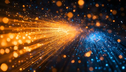 Aufkleber - glowing orange and blue light rays burst with sparkles and bokeh effects against dark background, cr