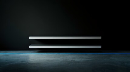 Poster - Minimalist abstract composition with two parallel white lines floating above dark textured surface with blue glow, creating modern futuristic atmosphere.