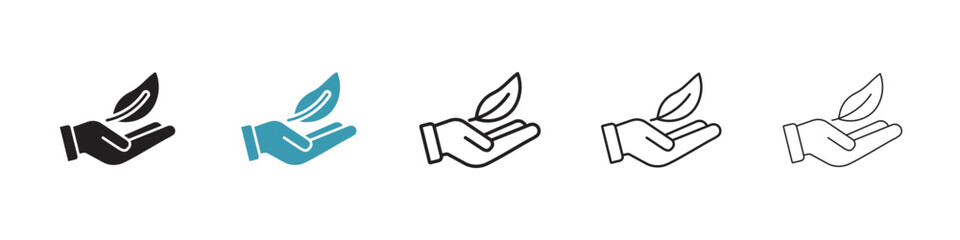 Poster - Leaf in hand icon in flat style. Basic vector symbol illustration