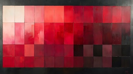 Poster - Abstract geometric pattern with gradient transition from bright red to black squares arranged in mosaic style, modern minimalist art background for design projects.