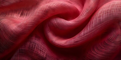 Poster - Elegant red fabric with delicate wavy texture and fine linear pattern creates soft flowing curves and graceful folds against dark background.