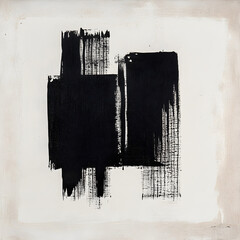 Poster - Abstract Composition: A minimalist yet powerful composition in monochrome, using bold brushstrokes of black against a textured backdrop, creating a sense of depth and intrigue.