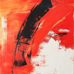 Poster - Abstract Art: Red, Black, White: This captivating abstract painting features bold strokes of vibrant red, contrasting black, and subtle white, creating a dynamic and energetic composition.
