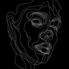 Poster - Contour of human face: A minimalist line drawing of a human face against a dark background, evoking introspection and artistic expression.