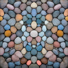 Poster - Chromatic Mosaic: A stunning mosaic composed of a variety of colorful pebbles, meticulously arranged to form an aesthetically pleasing and visually stimulating display. 