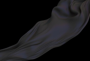 Aufkleber - Smooth black satin fabric in flight on dark background. 3D illustration.
