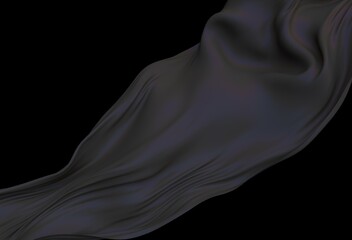 Aufkleber - Smooth black satin fabric in flight on dark background. 3D illustration.