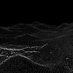 Fototapete - Digital Landscape: An abstract digital landscape, composed of countless tiny dots, creates a textured terrain with rolling hills and valleys, all set against a black backdrop.