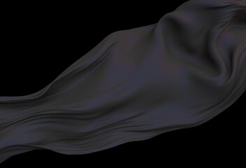 Aufkleber - Smooth black satin fabric in flight on dark background. 3D illustration.